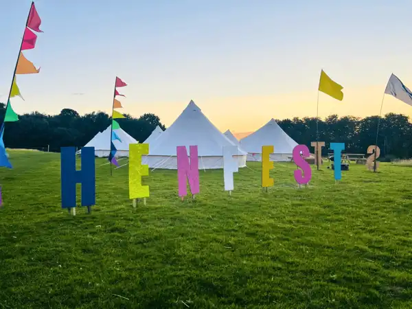HENFEST Letters at Sunset - Hen Party Glamping at Fairmead Farm