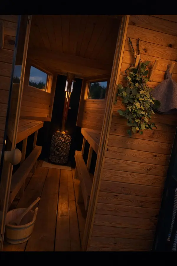 Sauna interior at night
