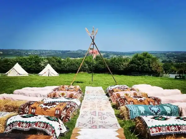 Outdoor wedding ceremony setup at Fairmead Farm